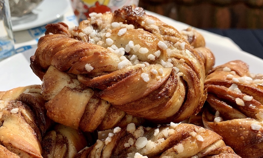 Golden brown cinnamon buns from Selma's Bakery in Amsterdam