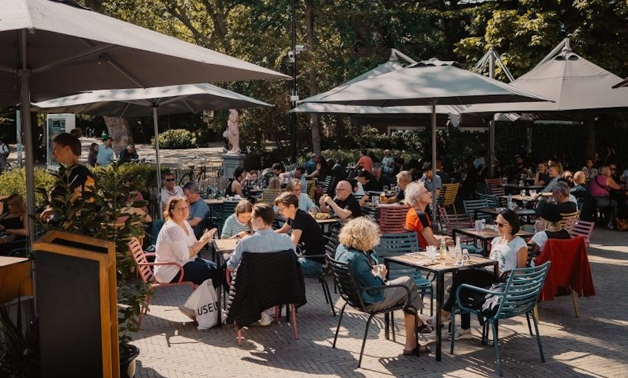 People sitting on the terrace in Vondelpark3 in summer