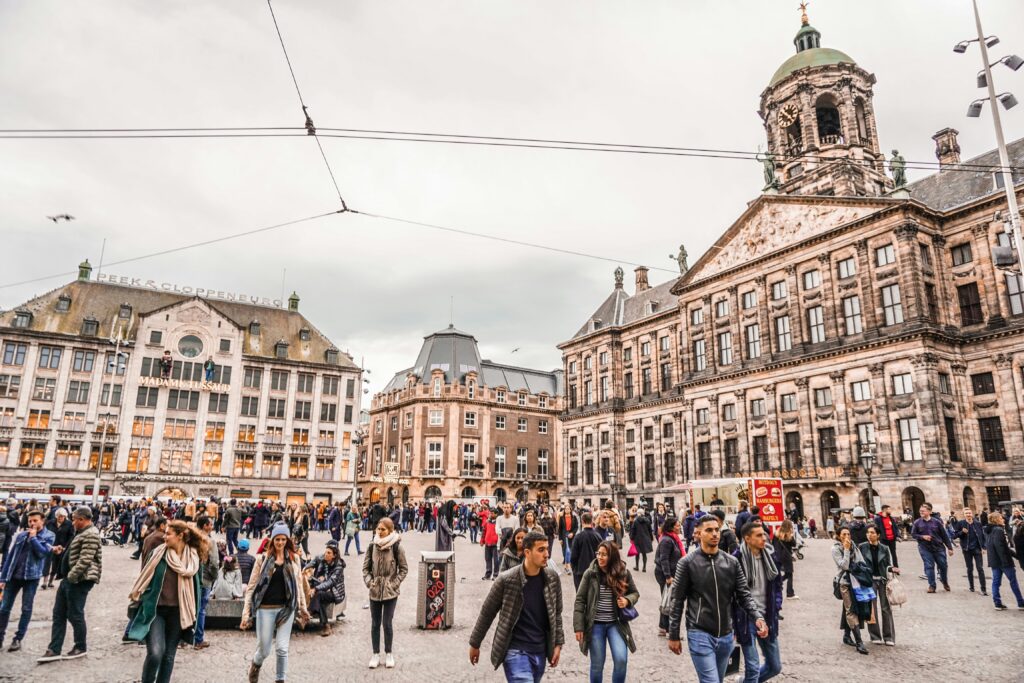 Dam square with tourists